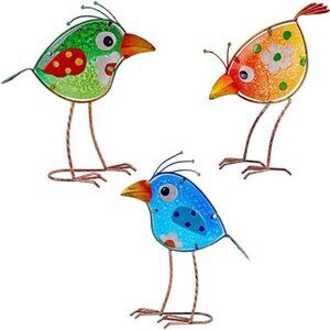 Garden Decor Outdoor Statue Decorations Metal Bird Glass Yard Art Décor - 3 PCS